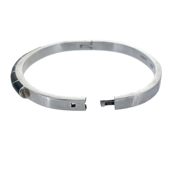 Vintage Sterling Silver 925 Mexico Black Resin Inlay Bangle Bracelet 6.75" - Picture 3 of 7